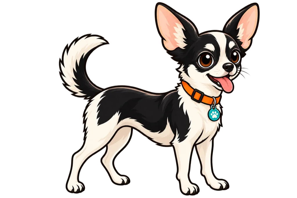 Illustration eines Hundes in idealem Zustand im Profil, mit sichtbarer Taille.