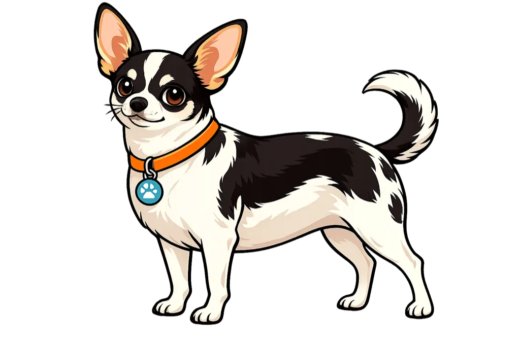 Illustration eines übergewichtigen Hundes im Profil, Taille kaum sichtbar.
