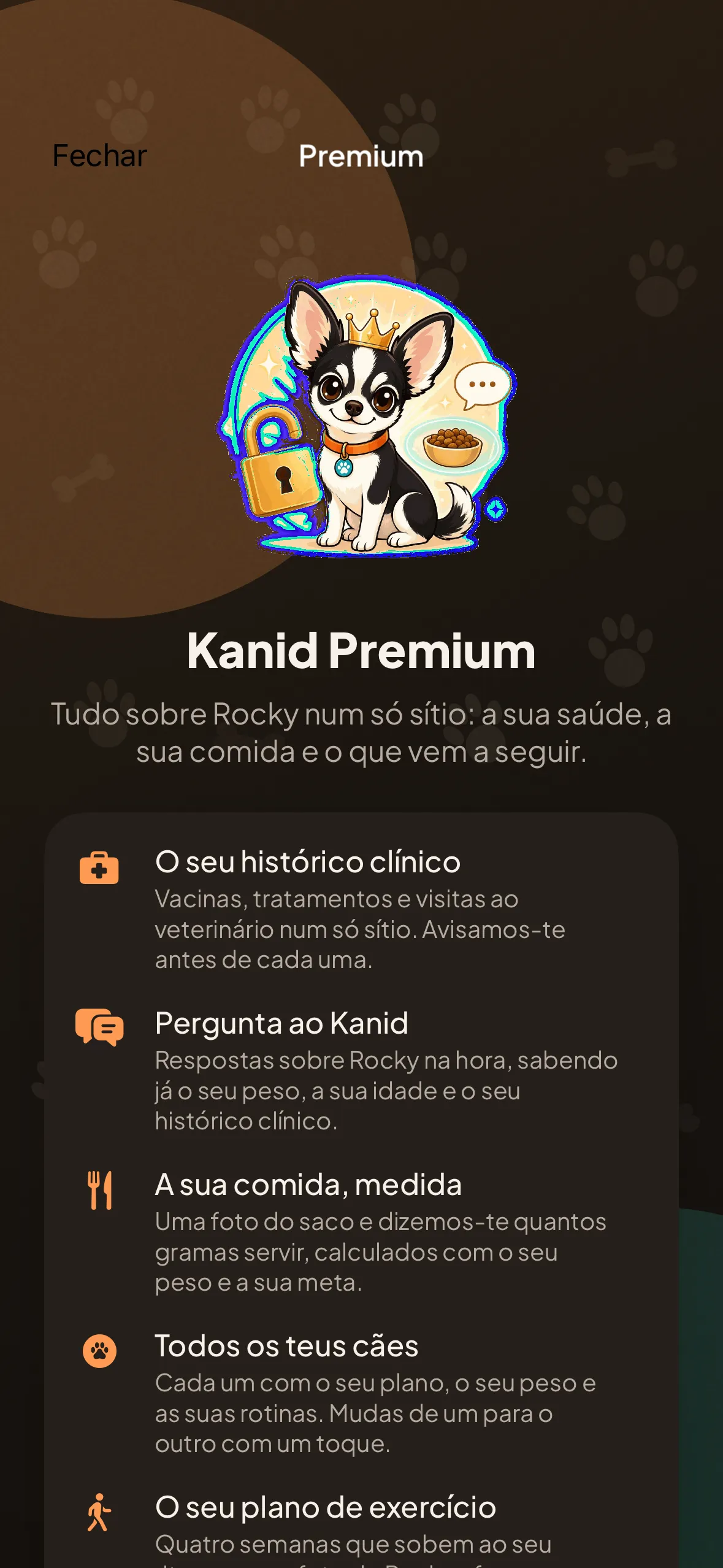 O ecrã do Kanid Premium com os seus cinco benefícios em lista.